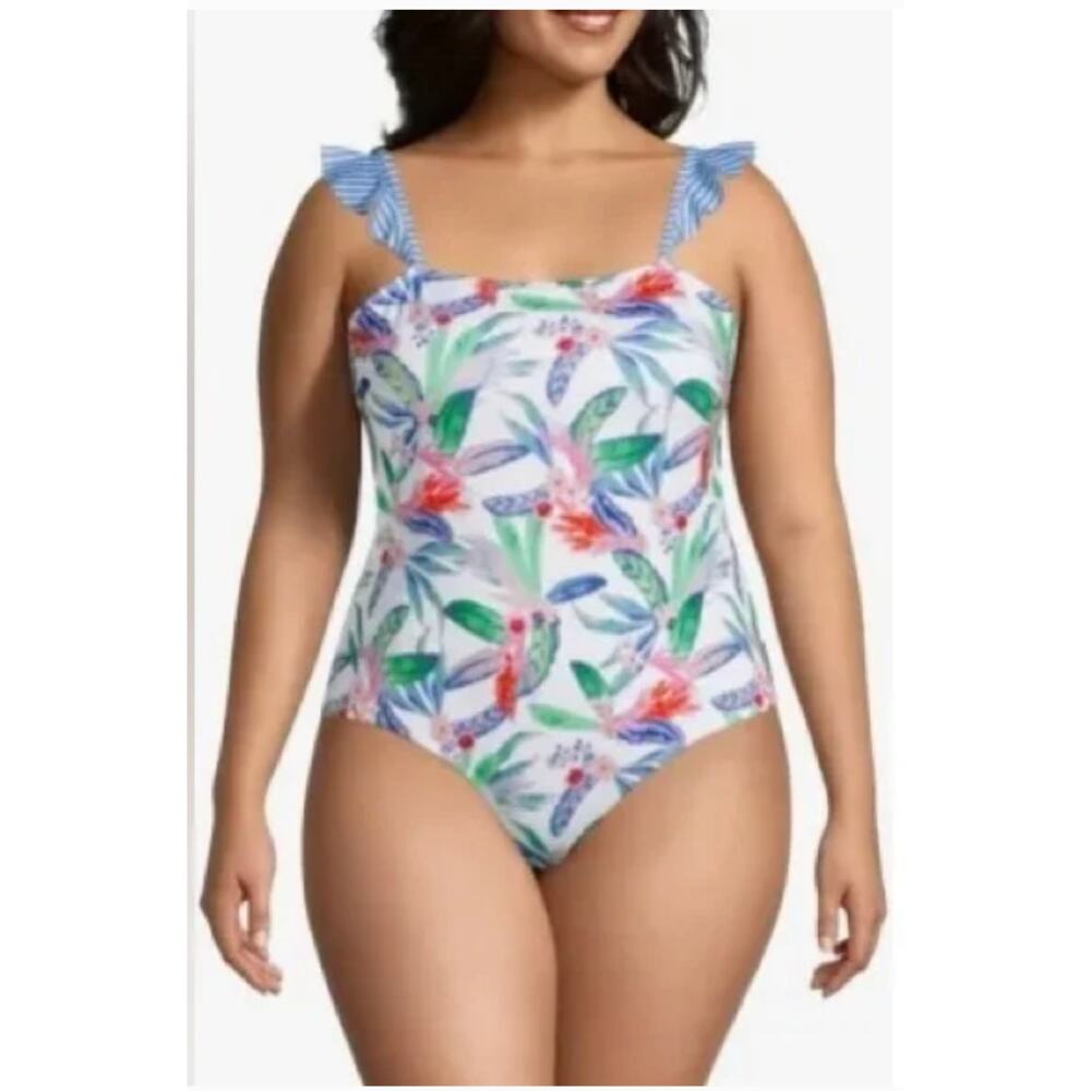 NEW w/Tags Outdoor Oasis Women's One Piece Swimsuit in White Tropical sz. 2X